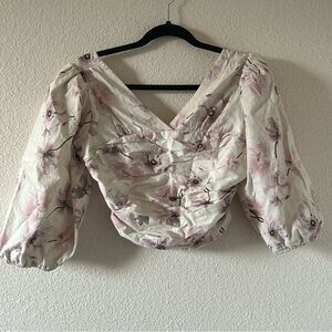 Express women’s Smock Blouse Puff Sleeves Medium Floral Koket Girlie Cutesy
